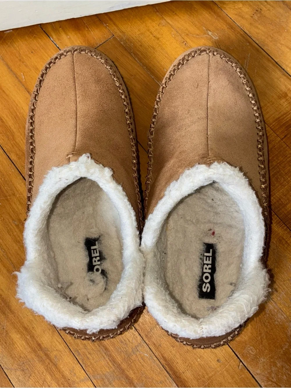 Sorel Men's Chestnut Suede Shearling-Lined Slip-On Mules